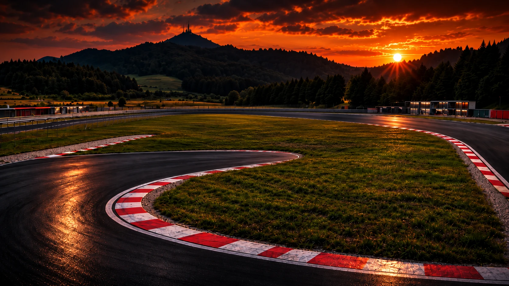 Visualización de una curva de la pista al atardecer
